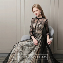 Load image into Gallery viewer, The Rhodella Black Long Sleeves Gown - WeddingConfetti
