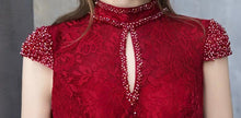 Load image into Gallery viewer, The Taylor Red High Collar Short Sleeve Gown - WeddingConfetti