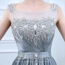 Load image into Gallery viewer, The Roxanna Grey Crystals Sleeveless Gown - WeddingConfetti