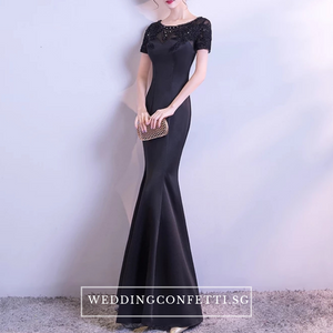 The Lethicia Wedding Bridal Blue / Black / White / Champagne Short Sleeves Gown Dress - WeddingConfetti
