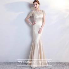 Load image into Gallery viewer, The Lethicia Wedding Bridal Blue / Black / White / Champagne Short Sleeves Gown Dress - WeddingConfetti
