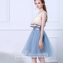Load image into Gallery viewer, The Rezzane Champagne Blue Lace Long Dress - WeddingConfetti