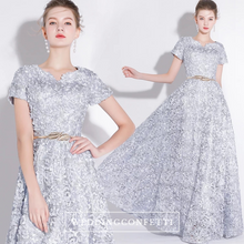 Load image into Gallery viewer, The Rikka Black/Pink/Red/Navy Blue/Gold/Grey Short Sleeve Gown - WeddingConfetti