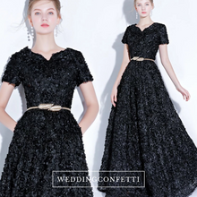 Load image into Gallery viewer, The Rikka Black/Pink/Red/Navy Blue/Gold/Grey Short Sleeve Gown - WeddingConfetti