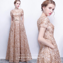 Load image into Gallery viewer, The Rikka Black/Pink/Red/Navy Blue/Gold/Grey Short Sleeve Gown - WeddingConfetti