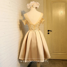 Load image into Gallery viewer, The Helen Gold / Pink / Red / Grey Off Shoulder Lace Dress - WeddingConfetti