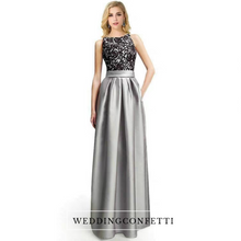 Load image into Gallery viewer, The Georgia Lace Black and Grey Evening Gown - WeddingConfetti