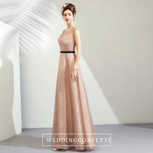 Load image into Gallery viewer, The Laura Champagne Glitter Sleeveless Gown - WeddingConfetti