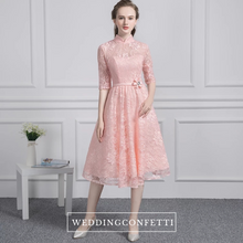 Load image into Gallery viewer, The Perina Pink / Champagne Lace Mandarin Collar Short Dress - WeddingConfetti