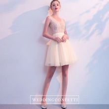 Load image into Gallery viewer, The Sophiare Champagne Glittery Sleeveless Cocktail Dress - WeddingConfetti