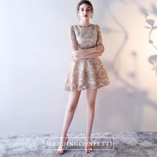 Load image into Gallery viewer, The Tisha Gold Lace Tulle Long Sleeves Dress - WeddingConfetti