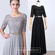 Load image into Gallery viewer, The Rosetta Black / Grey / Red / Coral / Green Lace Sleeves Evening Gown - WeddingConfetti
