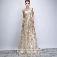 Load image into Gallery viewer, The Janicia Gold Long Sleeves Gown - WeddingConfetti