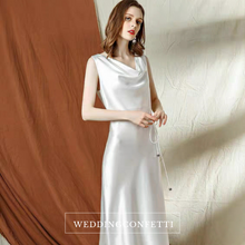 Load image into Gallery viewer, The Katelle White Satin Dress - WeddingConfetti