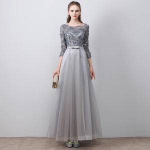 The Tania Grey Long Sleeves Gown - WeddingConfetti