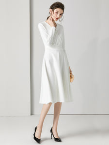 The Chantel Long/Mid Sleeves White Midi Dress