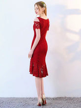 Load image into Gallery viewer, The Keridia Off Shoulder Black / Red Lace Dress (Available In 2 Colours) - WeddingConfetti