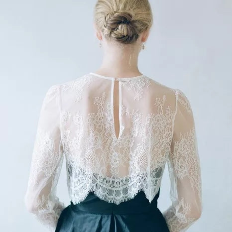 Wedding Sheer Overlay Jacket Long Sleeves Appliques Wedding Bridal