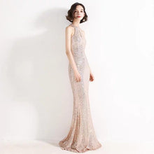 Load image into Gallery viewer, The Lilian Gold Sequined Halter Gown (Available in 2 colours) - WeddingConfetti