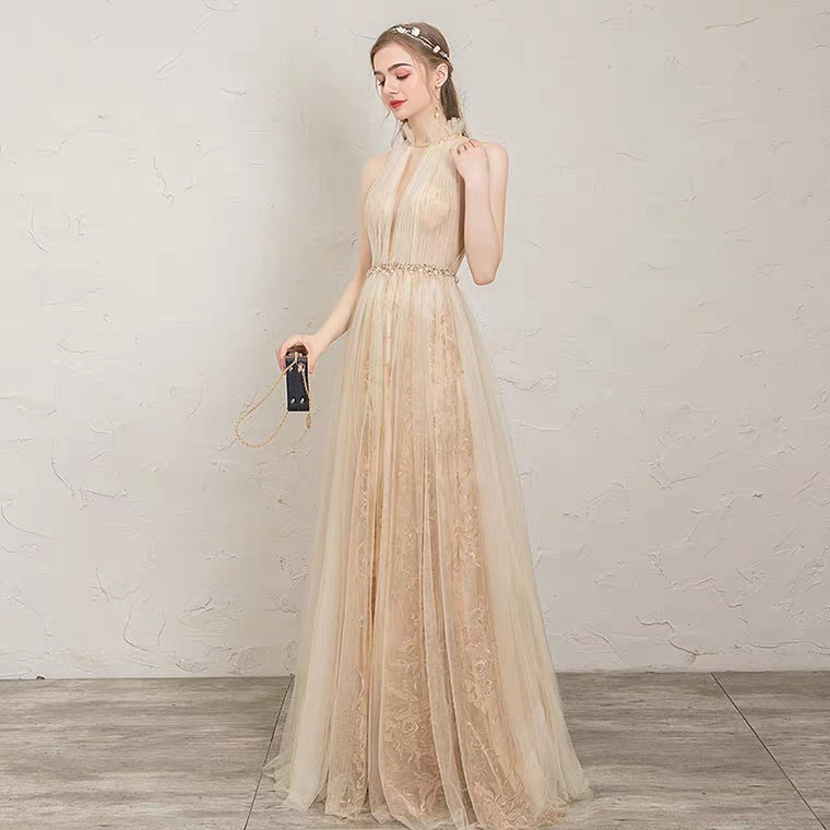 sachin and babi light blue dress Champagne Halter Ruched Maxi Dress