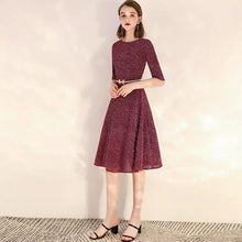 Load image into Gallery viewer, The Dianthe Short Sleeve Wine Red Sequined Dress - WeddingConfetti