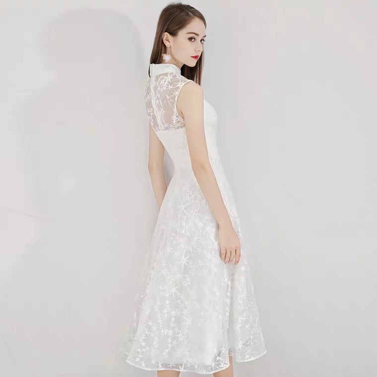 High collar white dress best sale