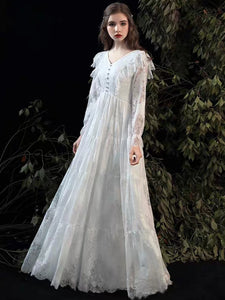 The Kastelle Long Sleeved Lace White Gown