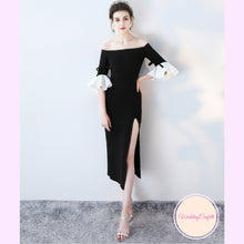 Load image into Gallery viewer, The Fayth Cocktail Black Trumpet Sleeves Dress - WeddingConfetti