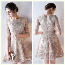 Load image into Gallery viewer, The Tisha Gold Lace Tulle Long Sleeves Dress - WeddingConfetti
