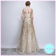 Load image into Gallery viewer, The Janicia Gold Long Sleeves Gown - WeddingConfetti