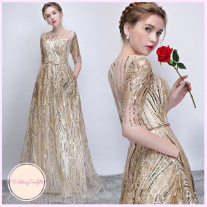 The Janicia Gold Long Sleeves Gown - WeddingConfetti