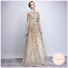 Load image into Gallery viewer, The Janicia Gold Long Sleeves Gown - WeddingConfetti