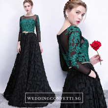Load image into Gallery viewer, The Kistina Floral Lace Black and Green Illusion Long Sleeves Gown - WeddingConfetti