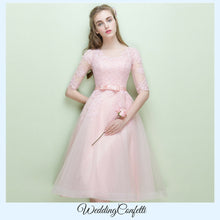 Load image into Gallery viewer, The Leanne Pink Illusion Lace Long Sleeves Dress - WeddingConfetti