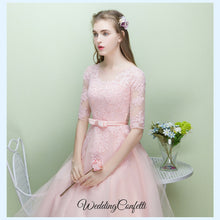 Load image into Gallery viewer, The Leanne Pink Illusion Lace Long Sleeves Dress - WeddingConfetti