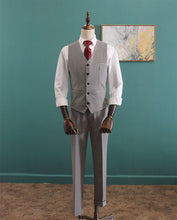 Load image into Gallery viewer, Klause Groom Men&#39;s Beige / Grey / Black Suit Jacket, Vest and Pants (3 Piece) - WeddingConfetti