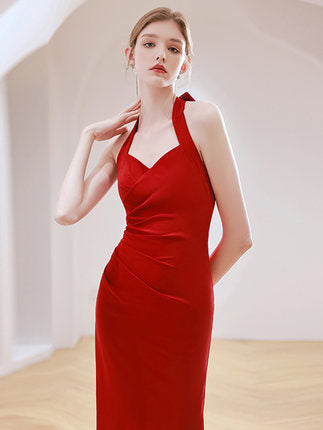 red halter cocktail dress