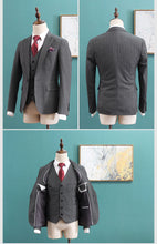 Load image into Gallery viewer, Brendon Groom Men&#39;s Brown / Grey / Black Suit Jacket, Vest and Pants (3 Piece) - WeddingConfetti