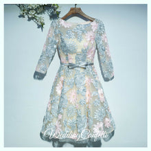 Load image into Gallery viewer, The Ophena Grey and Pink Long Sleeve Lace Dress - WeddingConfetti