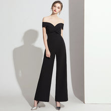 Load image into Gallery viewer, The Terri Off White/Black Off Shoulder Jumpsuit