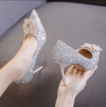Load image into Gallery viewer, The Belline Wedding Bridal Gold/Silver Glitter Heels