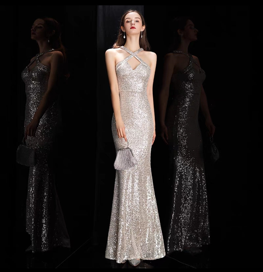 The Rhonda Halter Sequined Gown (Available in 2 Colours)  WeddingConfetti