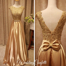 Load image into Gallery viewer, The Patrina Cap Sleeves Gold / Grey / Blue / Purple / Red / Pink Lace Gown Dress - WeddingConfetti