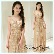 Load image into Gallery viewer, The Erinsa Gold Sleeveless Evening Gown - WeddingConfetti