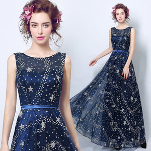 The Cassiopeia Blue Stars Sleeveless Gown - WeddingConfetti