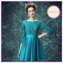 Load image into Gallery viewer, The Tessa Wedding Bridal Teal Long Sleeves Short Dress - WeddingConfetti