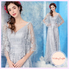 Load image into Gallery viewer, The Veronique Gold / Pink / Grey Flare Sleeves Gown - WeddingConfetti