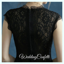 Load image into Gallery viewer, The Belinda Black Cap Sleeve Dress Gown - WeddingConfetti