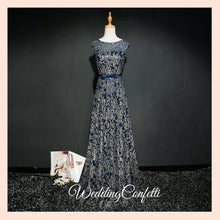 Load image into Gallery viewer, The Riselle Gold/Blue/Red Sleeveless A Line Gown - WeddingConfetti