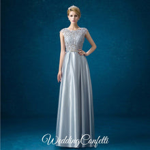 Load image into Gallery viewer, The Patrina Cap Sleeves Gold / Grey / Blue / Purple / Red / Pink Lace Gown Dress - WeddingConfetti